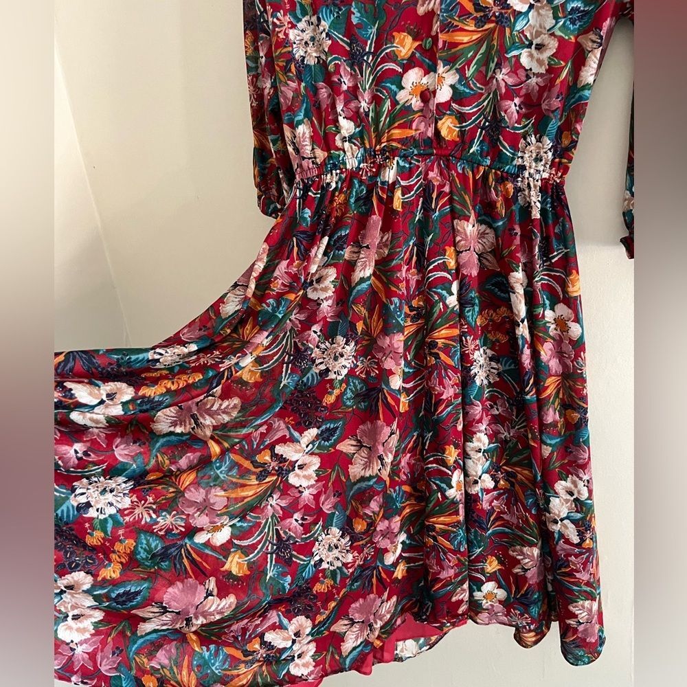 Vintage 1970s Samuel Blue Tropical Floral Midi Dress Dagger Collar - Picture 6 of 15